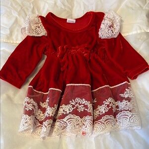 Red Velvet Dress with White Lace Accents